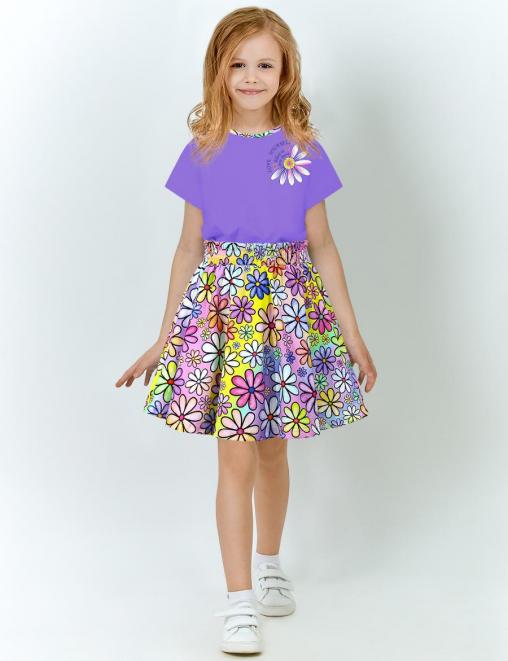 Костюм для девочки KETMIN HAPPY NICE цв.Сиреневый/Ромашки неон (Футболка/Юбка)