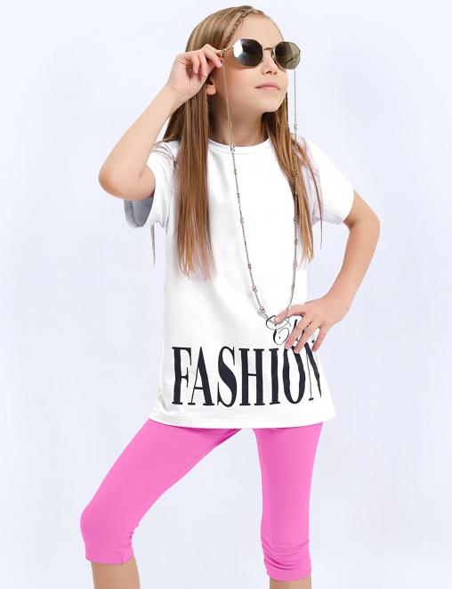 Костюм для девочки KETMIN FASHION Club цв.Белый/Розовый (Футболка/Бриджи)