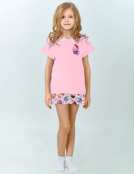 Пижама детская КОМФОРТ КАПКЕЙКИ цв. Розовый/капкейки (Футболка/Шорты)