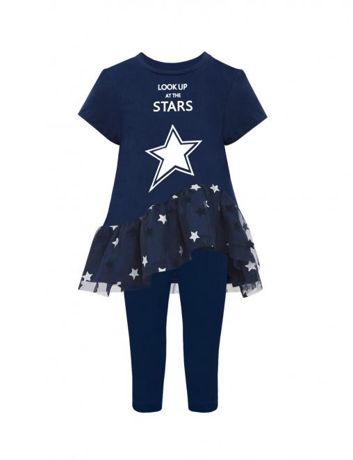 Костюм для девочки KETMIN ЭЛЕГАНС цв.Синий/Сетка Звезда (Туника/Бриджи)