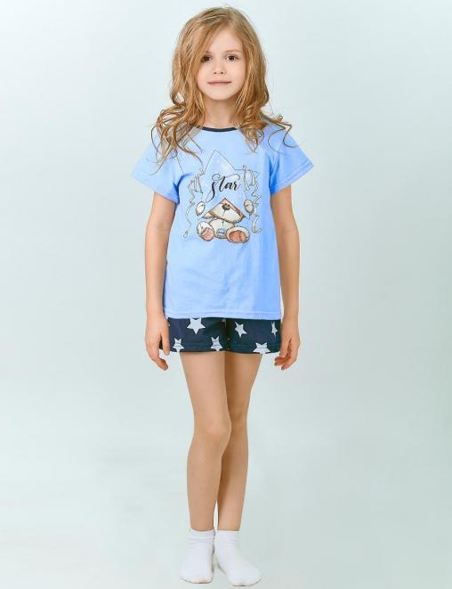 Пижама детская КОМФОРТ МИШКА STAR цв.Голубой (Футболка/Шорты)