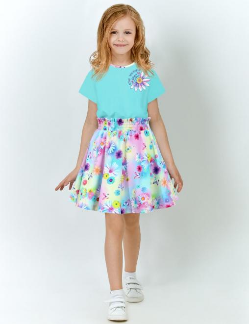 Костюм для девочки KETMIN HAPPY NICE цв.Бирюза/Лето (Футболка/Юбка)