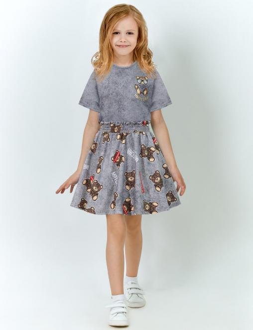 Костюм для девочки KETMIN HAPPY PR цв.Варенка Мишки серый (Футболка/Юбка)