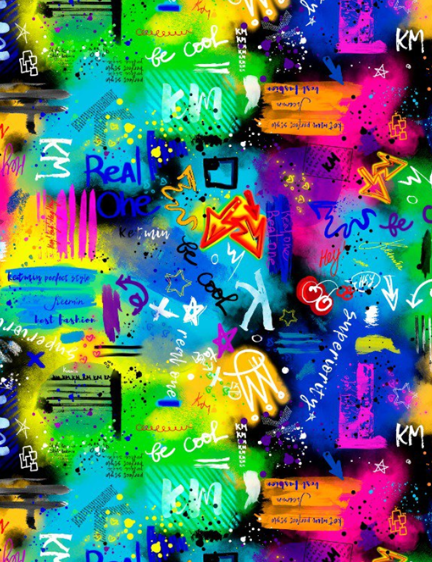 Кулирка с лайкрой ПЕНЬЕ Диджитал ш/полотно Граффити цв.Черный Неон