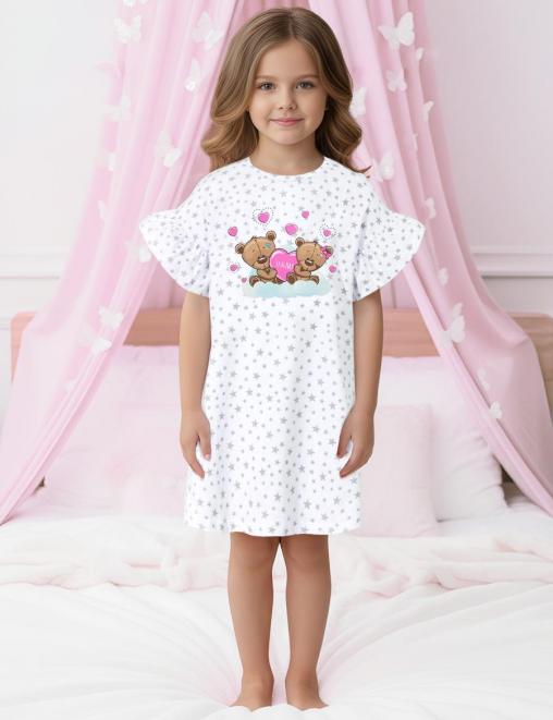 Сорочка детская KETMIN COMFORT МИШКИ ТЫ И Я цв.Белый со звёздами