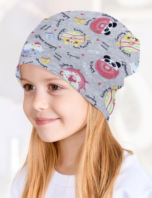 Шапка летняя тк.Кулирка цв.Пончики серые