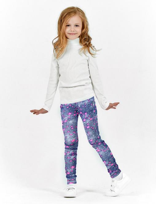 Треггинсы с начесом KETMIN ОСЕННИЙ ТРЕНД рис.Джинс синий/Звезды розовые
