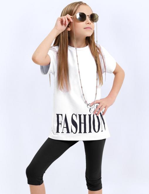 Костюм для девочки KETMIN FASHION Club SPORT цв.Белый/Чёрный (Футболка/Бриджи)