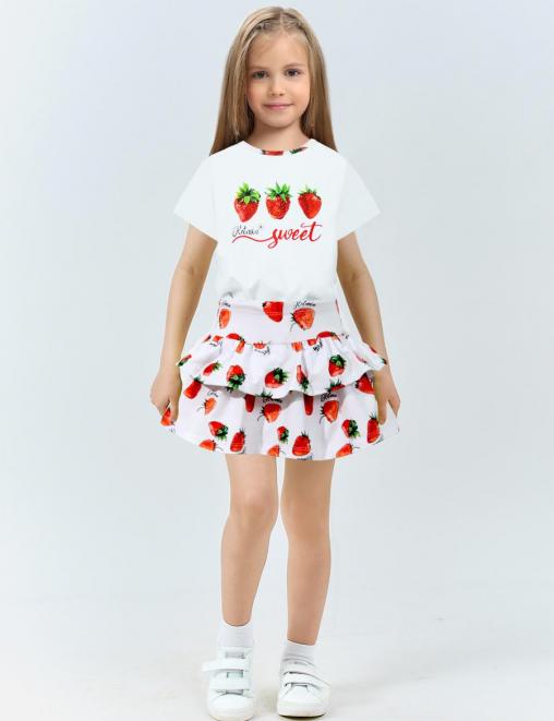 Костюм для девочки KETMIN ЕЖЕВИКА КЛУБНИКА цв.Белый (Футболка/Юбка шорты)