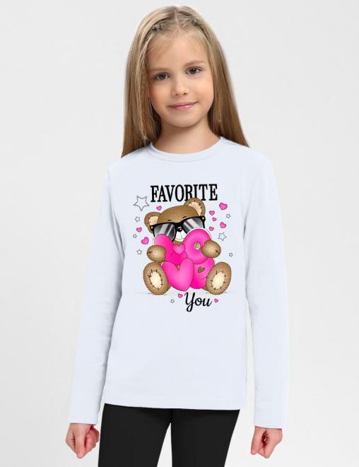 Лонгслив для девочки KETMIN МИШКА LOVE цв.Белый/Фукси