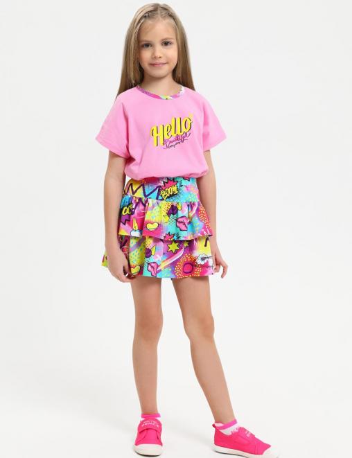 Костюм для девочки KETMIN ЕЖЕВИКА HELLO цв.Розовый/Lovely фуксия (Футболка/Юбка-шорты)