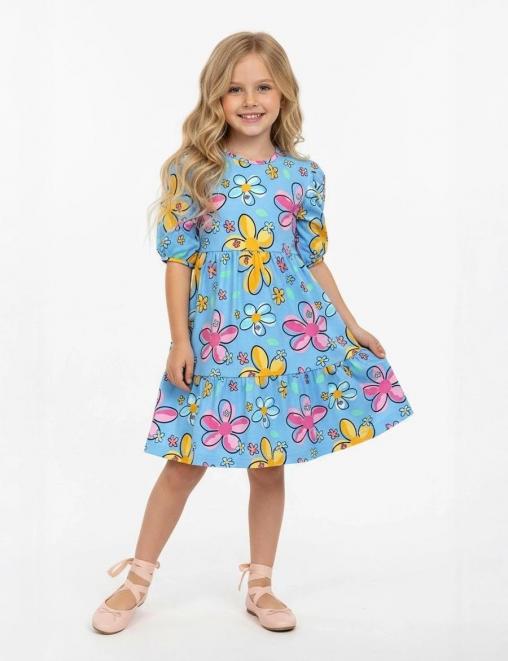 Платье для девочки KETMIN ЭФФЕКТ цв.Цветочная поляна голубой