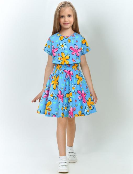 Костюм для девочки KETMIN HAPPY цв.Цветочная поляна голубой (Футболка/Юбка)