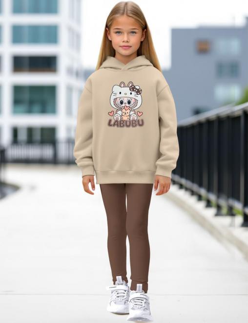 Костюм для девочки ЛАБУБУ цв.Бежевый/Шоколад (Худи/Треггинсы)
