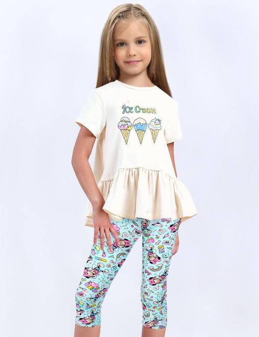 Костюм летний для девочки KETMIN LIFE цв.Кремовый/Минни Голубой (Футболка/Бриджи)