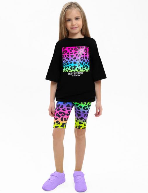 Костюм для девочки KETMIN МАЛИНА ENJOY lIFE цв.Черный/лео (Футболка/Велосипедки)