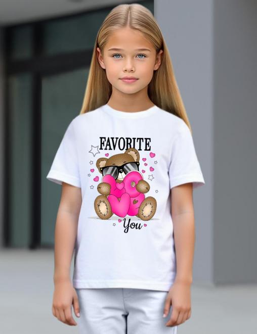Футболка для девочки KETMIN HOME PR МИШКА LOVE цв.Белый/Фукси