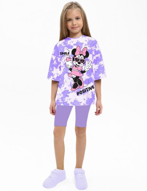 Костюм для девочки KETMIN МАЛИНА MINNIE POSITIVE цв.Тай Дай Сирень/сиреневый (Футболка/Велосипедки)