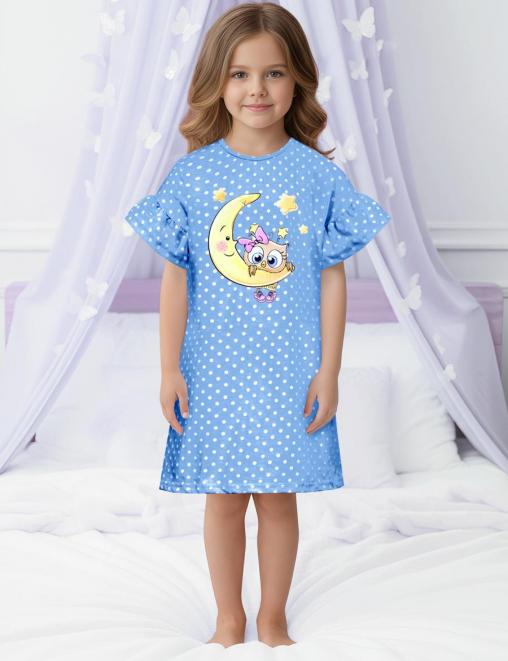 Сорочка детская KETMIN COMFORT СОВУШКА цв.Голубой/белый горох