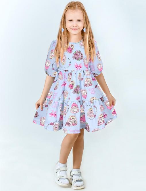 Платье для девочки KETMIN ЭФФЕКТ цв.Зайчики Голубой