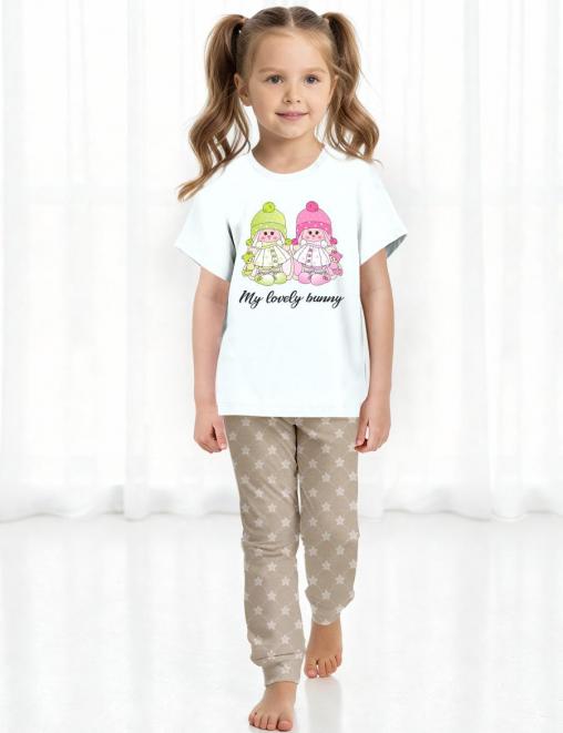 Пижама детская KETMIN КОМФОРТ MY LOVE BUNNY цв.Бежевый (Футболка/Брюки)