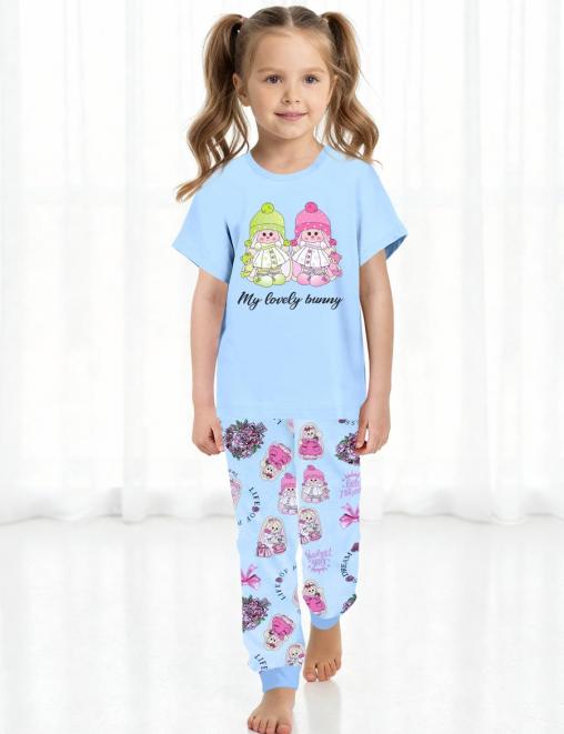 Пижама детская KETMIN КОМФОРТ MY LOVELY BUNNY цв.Голубой (Футболка/Брюки)