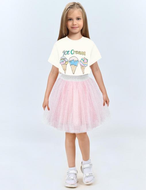 Костюм для девочки KETMIN МАЛЬДИВЕС ICE CREAM цв.Ванильный/Белый с блёстками