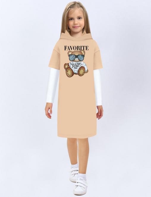 Платье-толстовка для девочки KETMIN МИШКА TOY цв.Бежевый /длинный рукав
