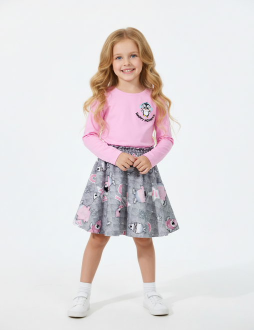 Костюм для девочки KETMIN LONG HAPPY ПИНГВИНЫ цв.Розовый/Серый