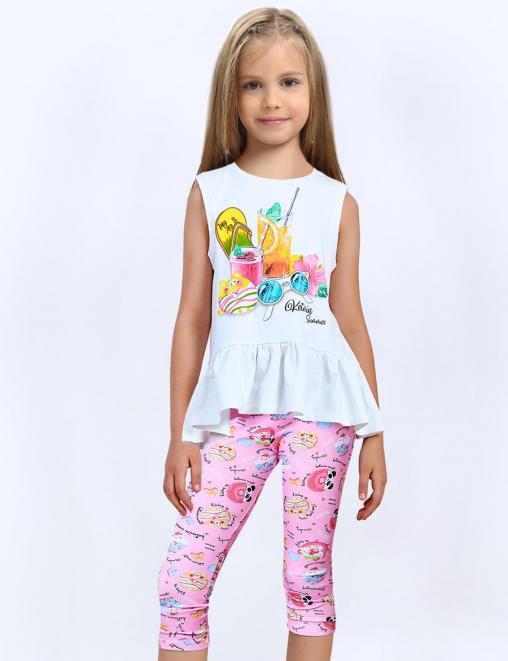 Костюм летний для девочки KETMIN SUNNY BEACH цв.Белый/Розовый