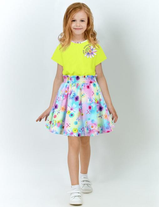 Костюм для девочки KETMIN HAPPY NICE цв.Лайм/Лето (Футболка/Юбка)