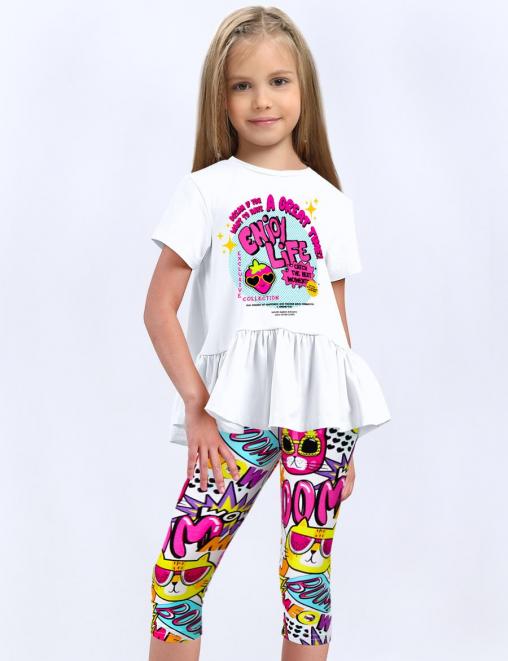 Костюм летний для девочки KETMIN LIFE цв.Белый/Boom (Футболка/Бриджи)