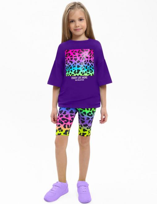 Костюм для девочки KETMIN МАЛИНА ENJOY lIFE цв.Фиолетовый/лео (Футболка/Велосипедки)