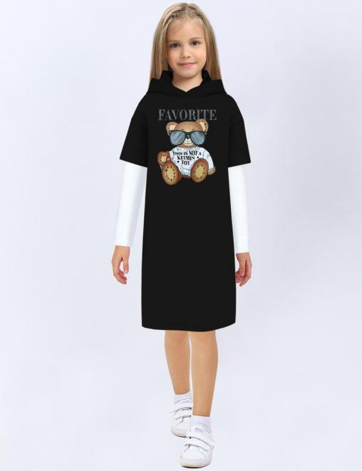 Платье-толстовка для девочки KETMIN МИШКА TOY цв.Чёрный /длинный рукав