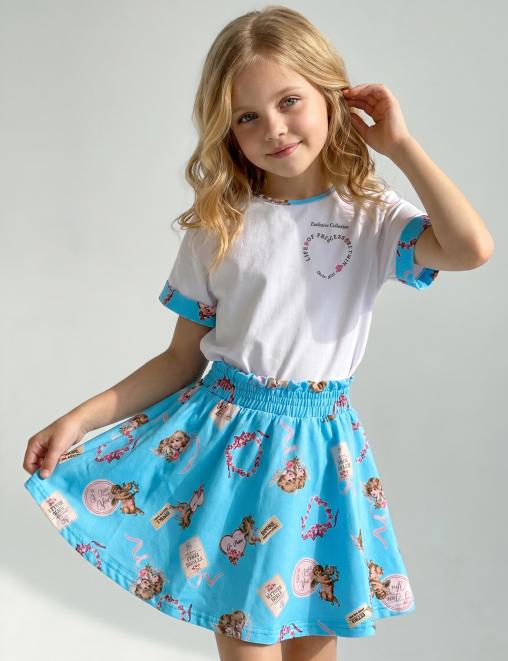 Костюм для девочки KETMIN HAPPY NICE цв.Белый/Ангел Бирюза (Футболка/Юбка)