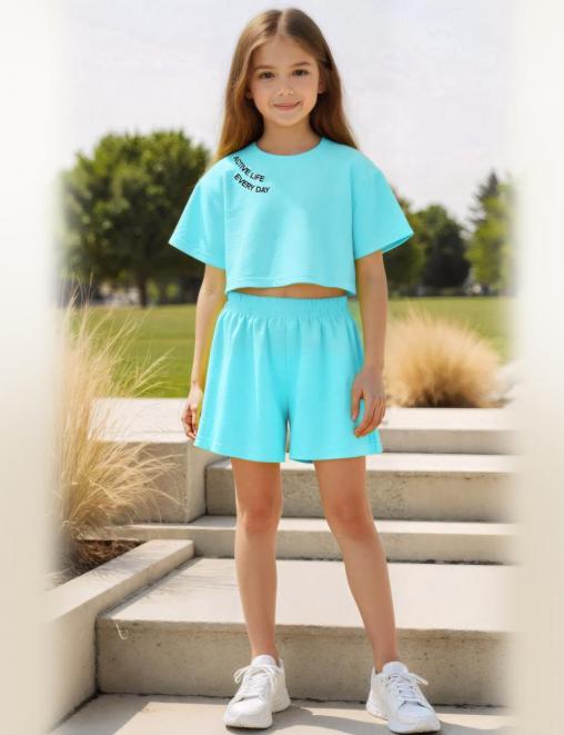 Костюм для девочки KETMIN MONACO цв.Бирюза (Футболка/Шорты)