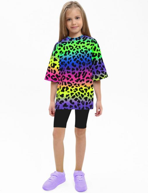 Костюм для девочки KETMIN МАЛИНА COMPACT цв.ЛЕО Неон / Черный (Футболка/Велосипедки)