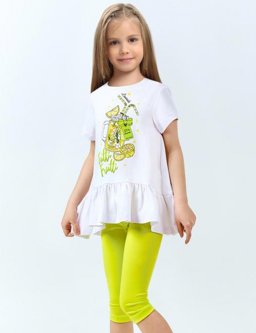 Костюм летний для девочки KETMIN LIFE ЛИМОНАД цв.Белый/Лайм (Футболка/Бриджи)