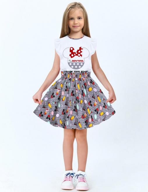 Костюм для девочки KETMIN КОКЕТКА цв.Белый/Сладкий праздник (Футболка/Юбка)