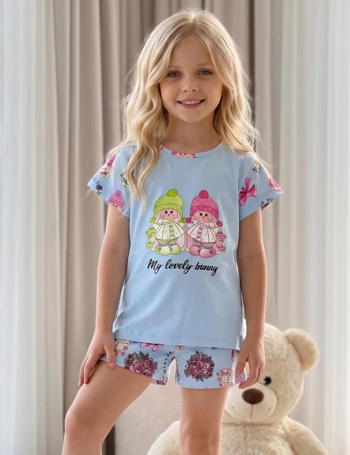 Пижама детская МАЛИНОВЫЕ СНЫ MY LOVELY BUNNY цв. Голубой (Футболка/Шорты)