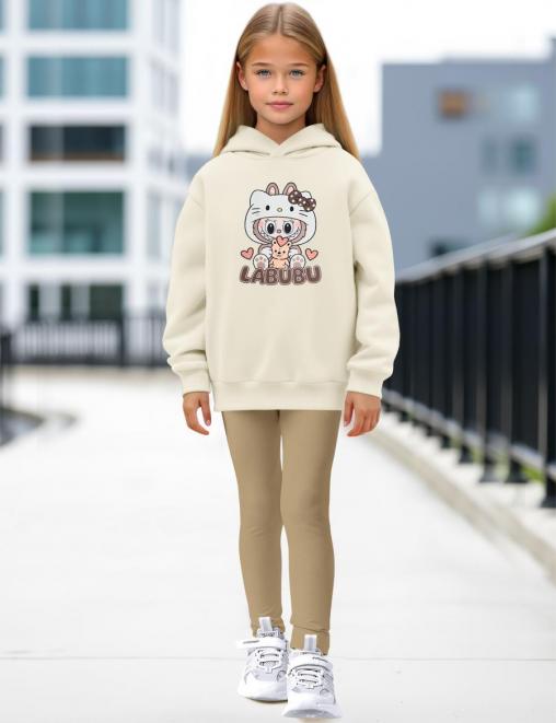 Костюм для девочки ЛАБУБУ цв.Экрю/Бежевый (Худи/Треггинсы)