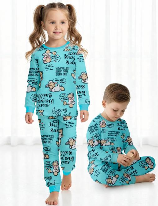 Пижама детская KETMIN CLASSIC БАРАШКИ цв. Бирюза (Лонгслив/Брюки)