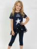 Костюм для девочки KETMIN ЭЛЕГАНС цв.Синий/Сетка Звезда (Туника/Бриджи)